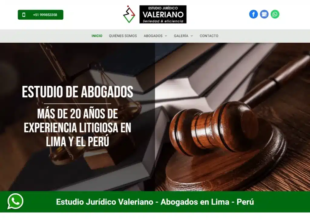 Las paginas web de los estudios de abogados en lima peru mejor posicionadas en google estudio juridico valeriano - Servicio de Diseño de Páginas Web para Empresas en Lima - Perú