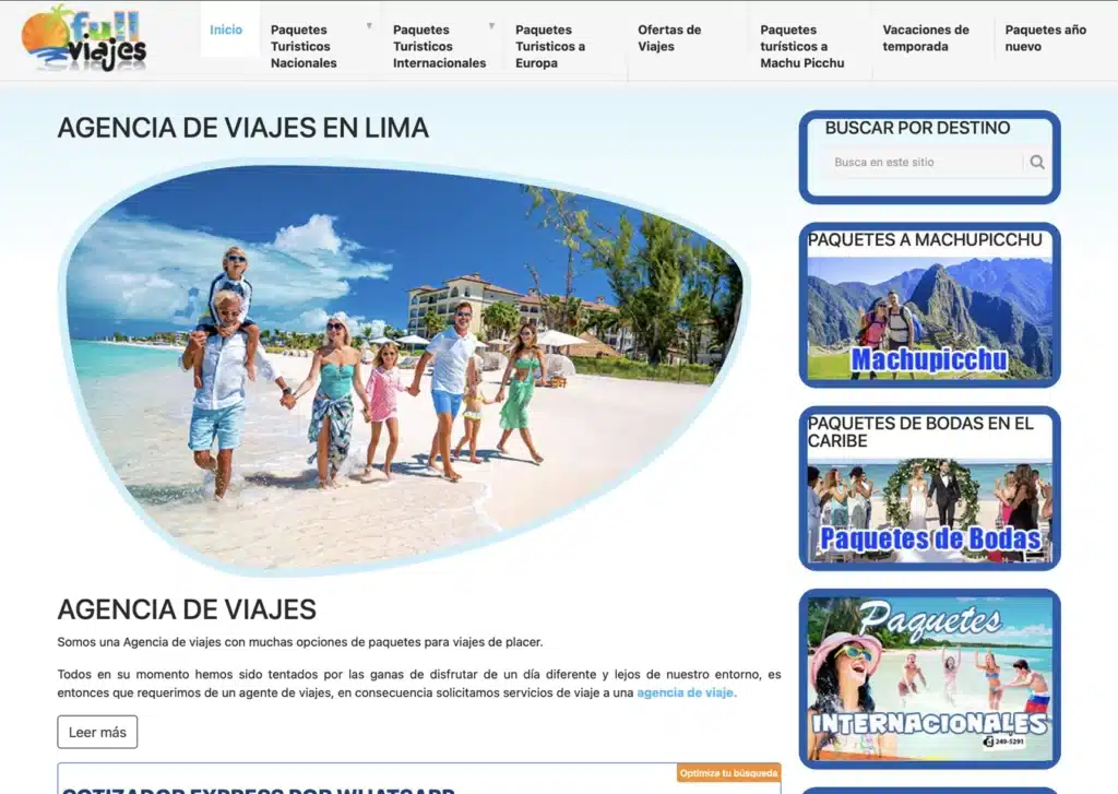 las paginas web de agencias de viaje en lima peru mejor posicionadas en google full viajes - Servicio de Diseño de Páginas Web para Empresas en Lima - Perú